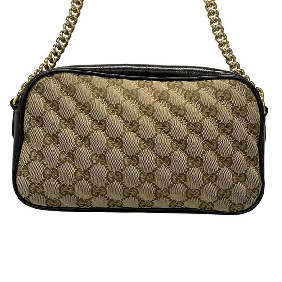 Auth GUCCI GG Marmont 447632 Beige Dark Brown Black Jacquard Leather - Picture 2 of 16